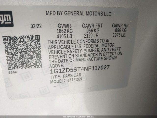 2022 CHEVROLET MALIBU 1G1ZD5ST4NF117027 Photo 8