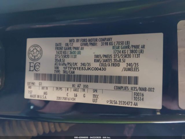2018 FORD F-150 1FTFW1E53JKC00430 Photo 8