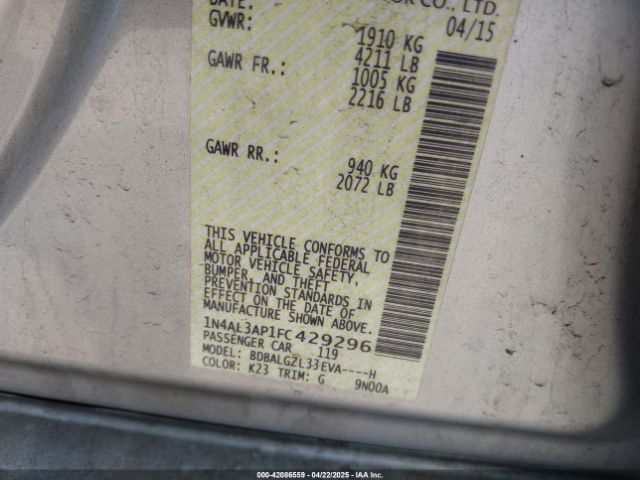 1N4AL3AP1FC429296 Nissan Altima 2.5 S