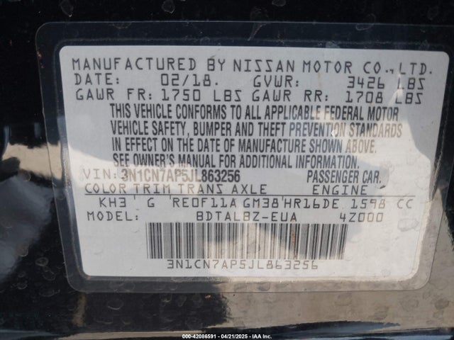 3N1CN7AP5JL863256 Nissan 2018