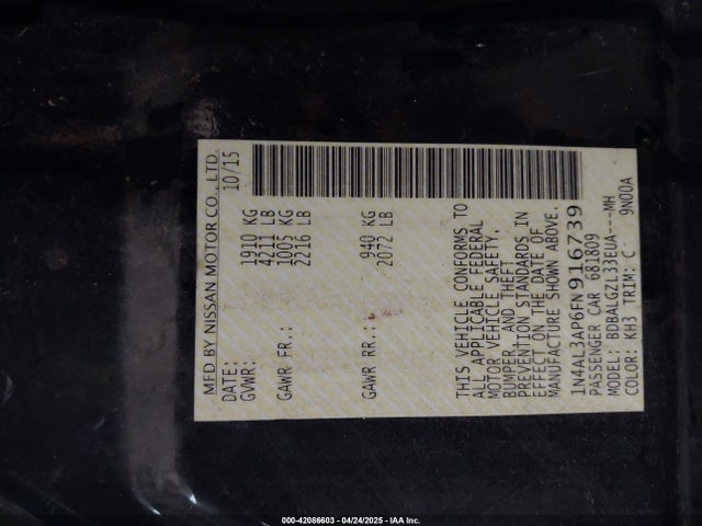1N4AL3AP6FN916739 Nissan Altima 2.5 S