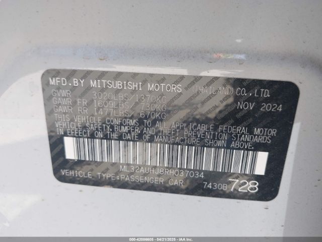 ML32AUHJ8RH037034 Mitsubishi Mirage Es/le