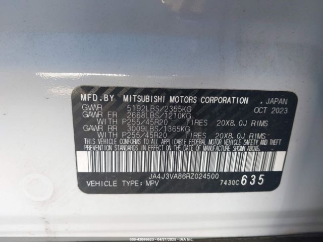 JA4J3VA86RZ024500 Mitsubishi Outlander Se 2.5 2wd/se Black Edition S-awc/se Black Edition W/pano Roof S-awc