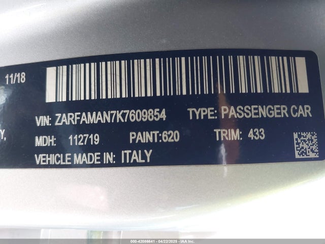 ZARFAMAN7K7609854 Alfa Romeo Giulia Rwd