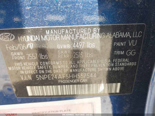 5NPE24AF5HH557544 Hyundai SONATA SE