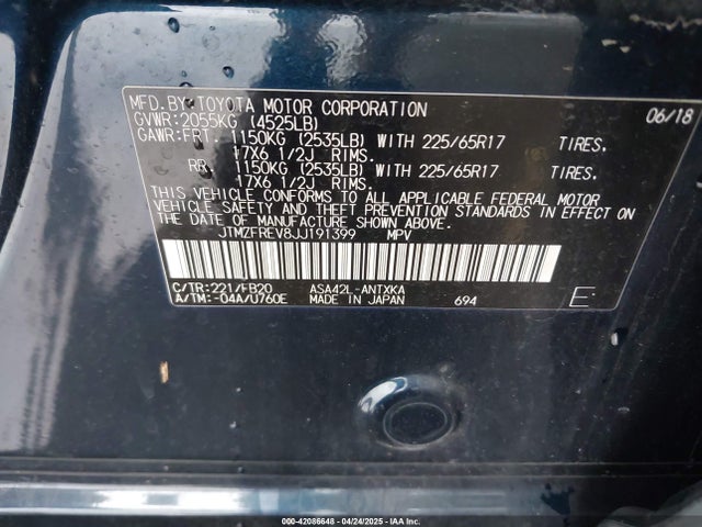 JTMZFREV8JJ191399 Toyota RAV4 LE