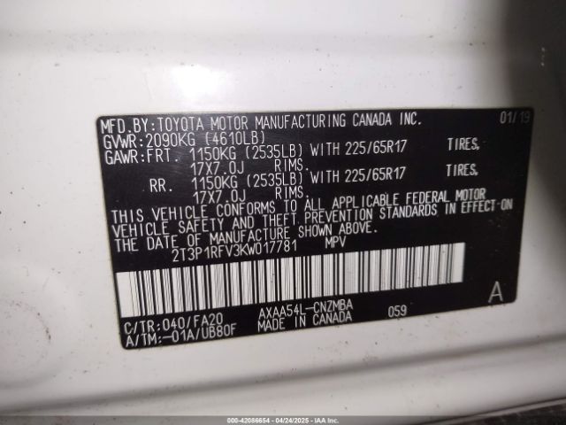 2T3P1RFV3KW017781 Toyota Rav4 Xle