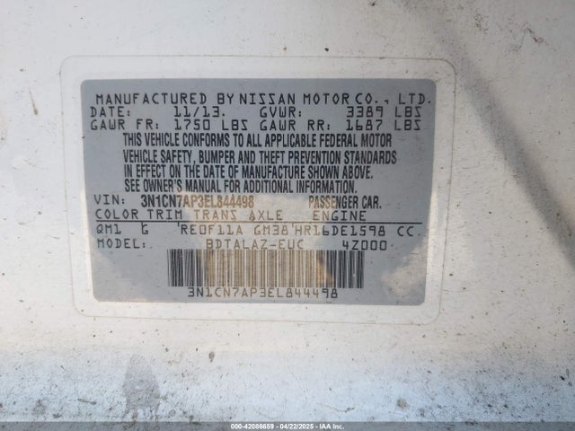 Nissan Versa 1.6 S+ 2014 3N1CN7AP3EL844498 Image 9