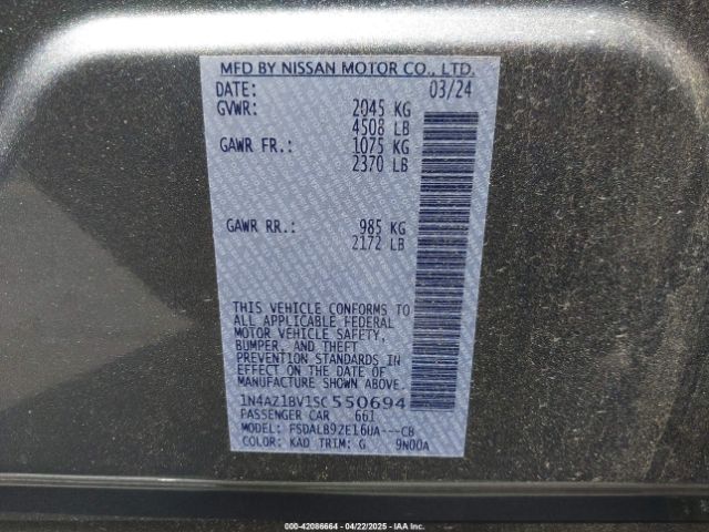 1N4AZ1BV1SC550694 Nissan LEAF S