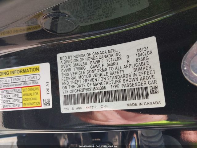 2HGFE2F50SH503098 Honda Civic Sport