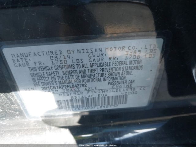 3N1CN7AP2FL842792 Nissan Versa 1.6 S