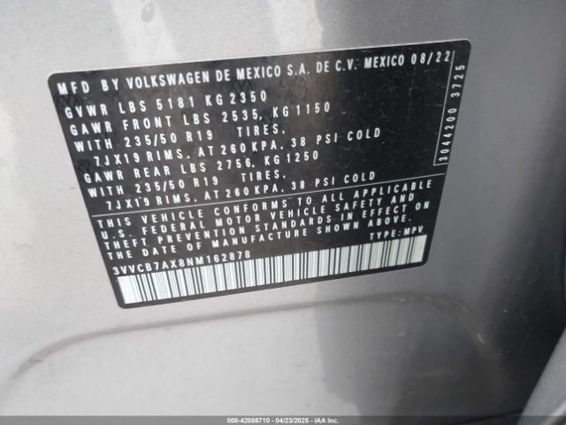 2022 VOLKSWAGEN TIGUAN 3VVCB7AX8NM162878 Photo 8