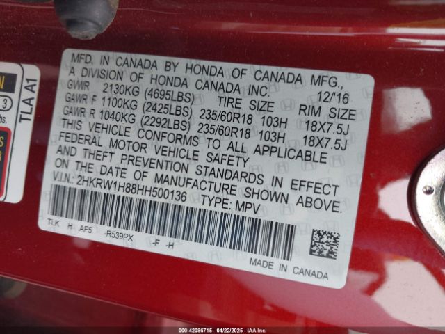 2HKRW1H88HH500136 Honda Cr-v Ex-l/ex-l Navi