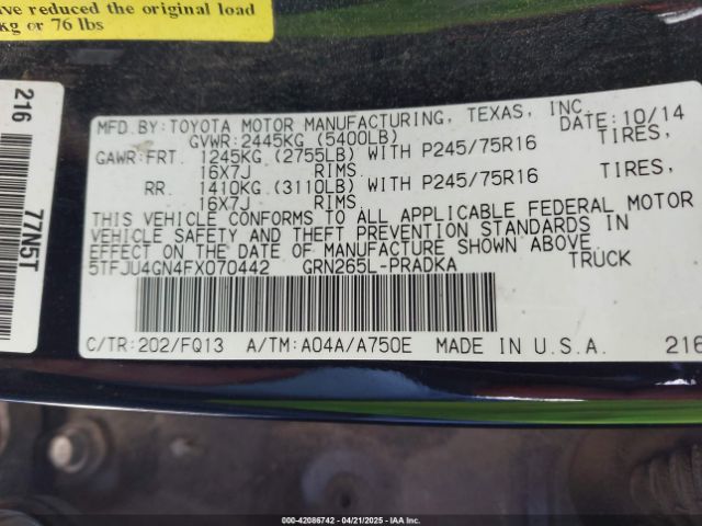 5TFJU4GN4FX070442 Toyota Tacoma Prerunner V6