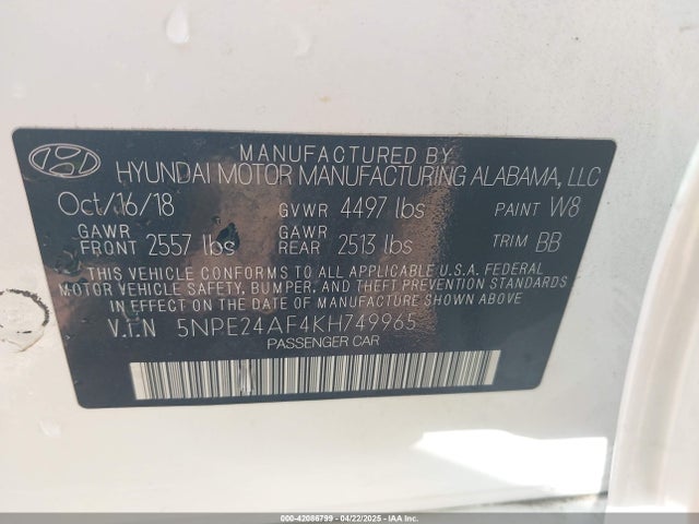 Hyundai SONATA SE 2019 5NPE24AF4KH749965 Image 9