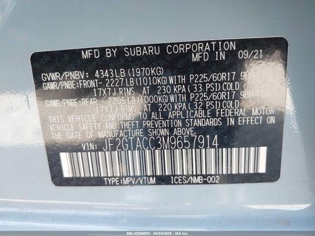 JF2GTACC3M9657914 Subaru Crosstrek Premium