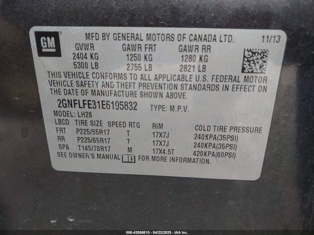 Chevrolet EQUINOX 1LT 2014 2GNFLFE31E6195832 Image 9