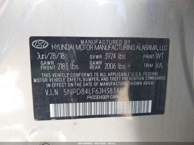 2018 HYUNDAI ELANTRA 5NPD84LF6JH383402 Photo 8