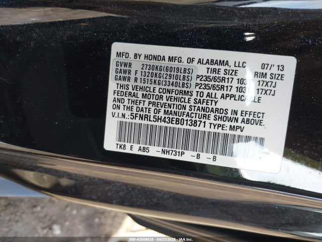 5FNRL5H43EB013871 Honda ODYSSEY EX