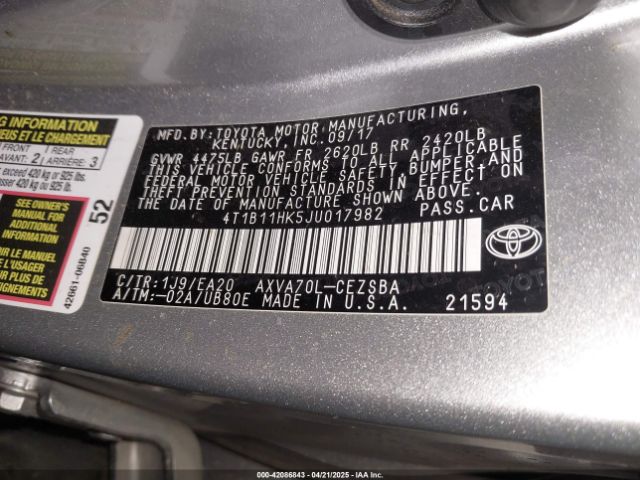 4T1B11HK5JU017982 Toyota CAMRY SE