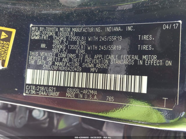 Toyota Highlander Se 2017 5TDJZRFH0HS420409 Image 9