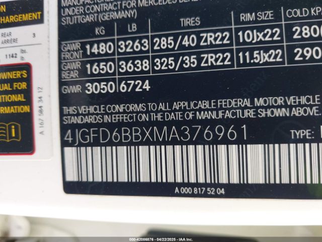 4JGFD6BBXMA376961 Mercedes-Benz m256