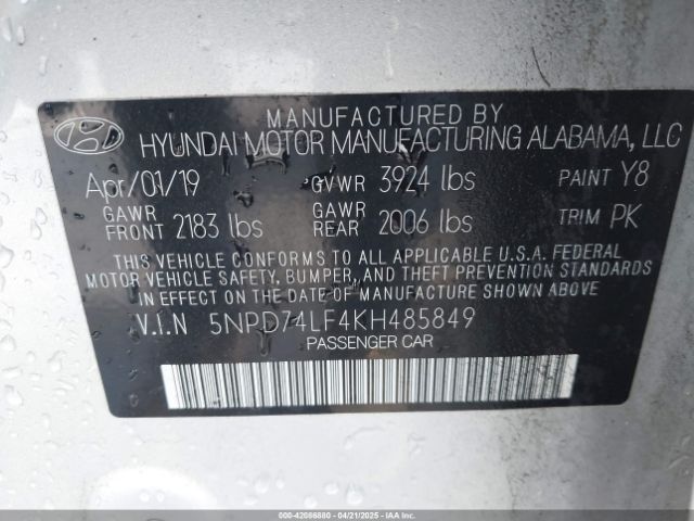 5NPD74LF4KH485849 Hyundai ELANTRA SE