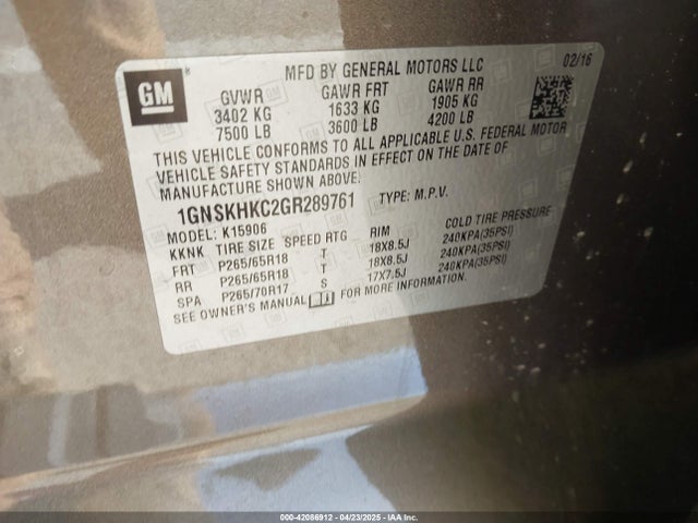Chevrolet Suburban Lt 2016 1GNSKHKC2GR289761 Image 9