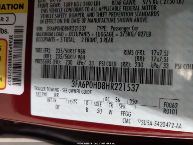 3FA6P0HD8HR221537 Ford FUSION SE
