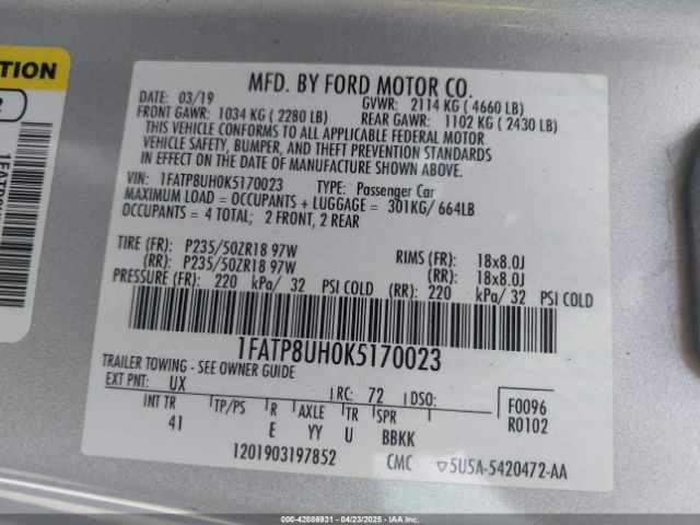 2019 FORD MUSTANG 1FATP8UH0K5170023 Photo 8