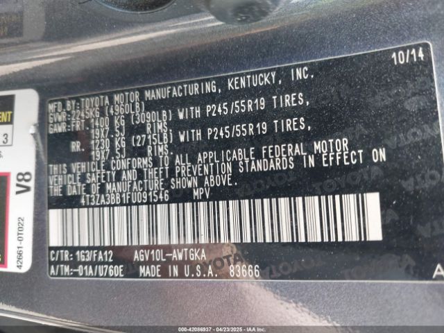 4T3ZA3BB1FU091546 Toyota VENZA LE
