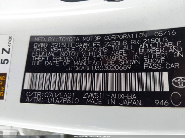 JTDKARFU3G3020689 Toyota Prius Three Touring