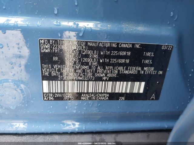 2T3E6RFV6NW032773 Toyota Rav4 Hybrid Xse