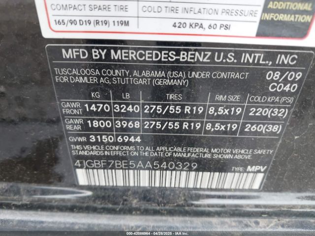 2010 MERCEDES-BENZ GL 450 4JGBF7BE5AA540329 Photo 8
