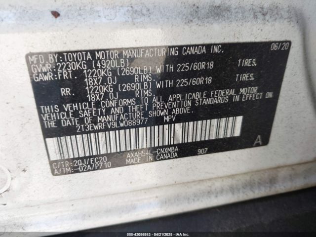 2T3EWRFV9LW088977 Toyota Rav4 Hybrid Xse