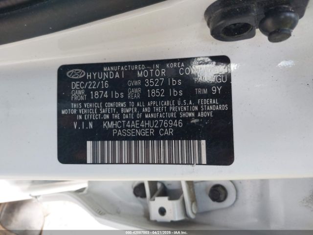 KMHCT4AE4HU276946 Hyundai Accent Value Edition
