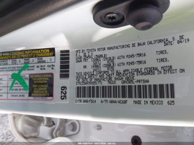 3TMCZ5AN7KM251771 Toyota Tacoma Sr V6