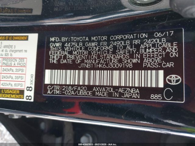 JTNB11HK6J3009198 Toyota CAMRY LE