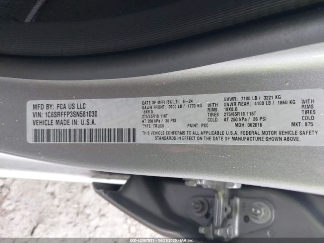 1C6SRFFP3SN581030 RAM 1500 Big Horn  4x4 5'7 Box