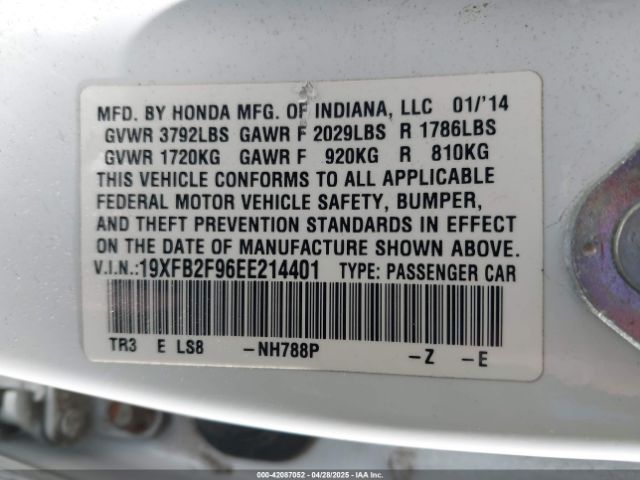 19XFB2F96EE214401 Honda Civic Ex-l