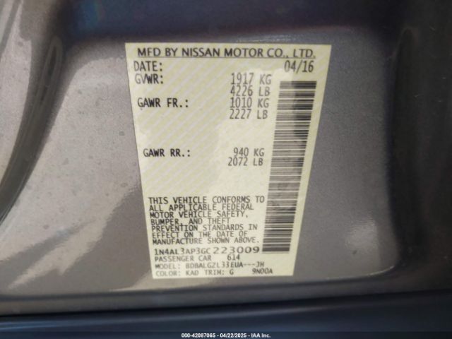 1N4AL3AP3GC223009 Nissan Altima 2.5 S