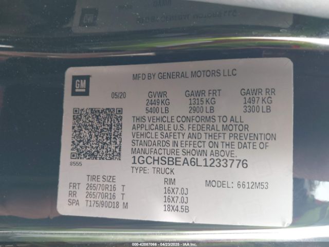 1GCHSBEA6L1233776 Chevrolet Colorado 2wd  Long Box Wt