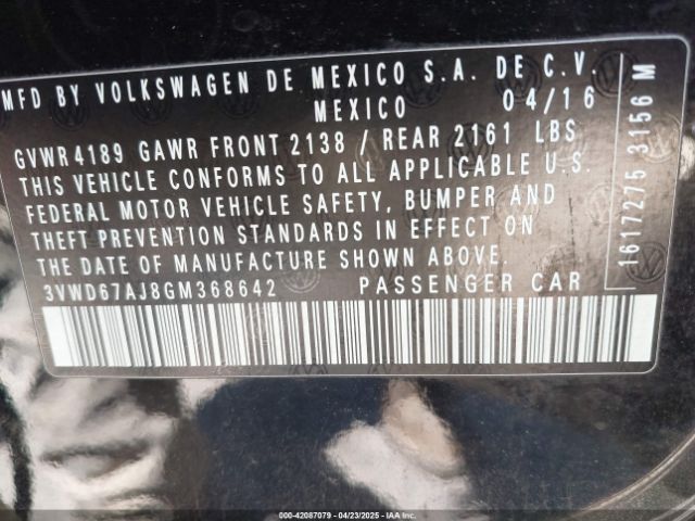 3VWD67AJ8GM368642 Volkswagen Jetta 1.4t Se
