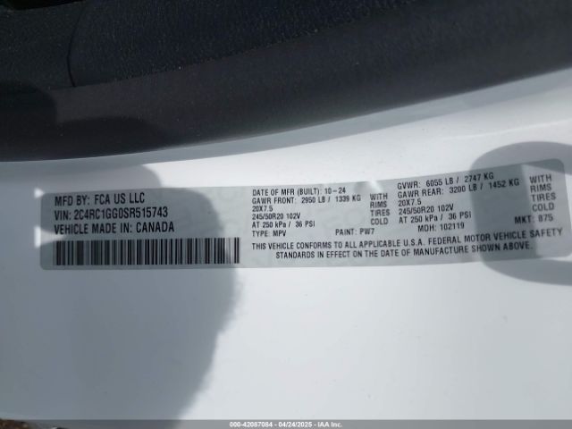 2C4RC1GG0SR515743 Chrysler Pacifica Limited