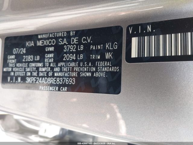 3KPF24AD8RE837693 KIA Forte Lxs