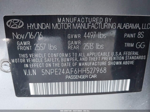 5NPE24AF6HH527968 Hyundai 2017
