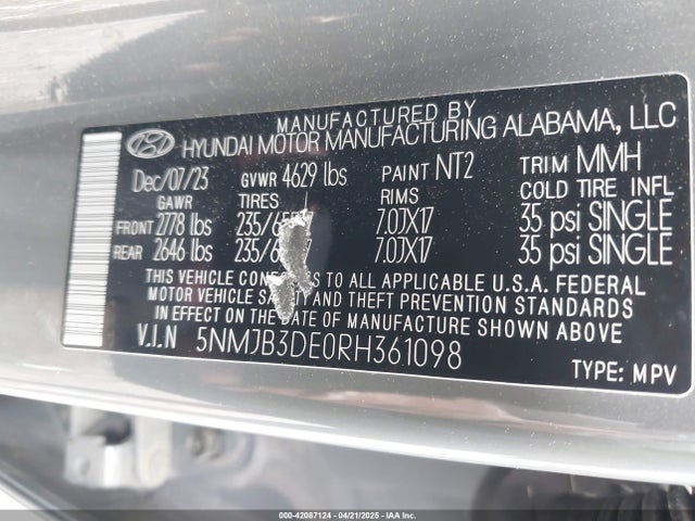 5NMJB3DE0RH361098 Hyundai TUCSON SEL