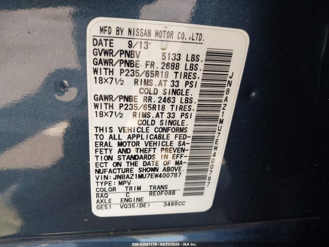 JN8AZ1MU7EW400787 Nissan MURANO S