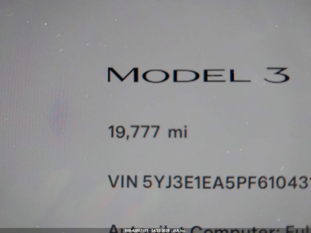 5YJ3E1EA5PF610431 Tesla Model 3 Rear-wheel Drive