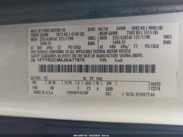 1FTYR2CM6JKA77870 Ford Transit-250